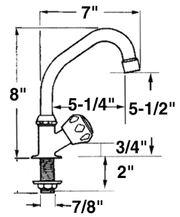 Scandvik 10169P Standard Cold Water Tap w/ Double Bend Swivel Spout, Standard Knob
