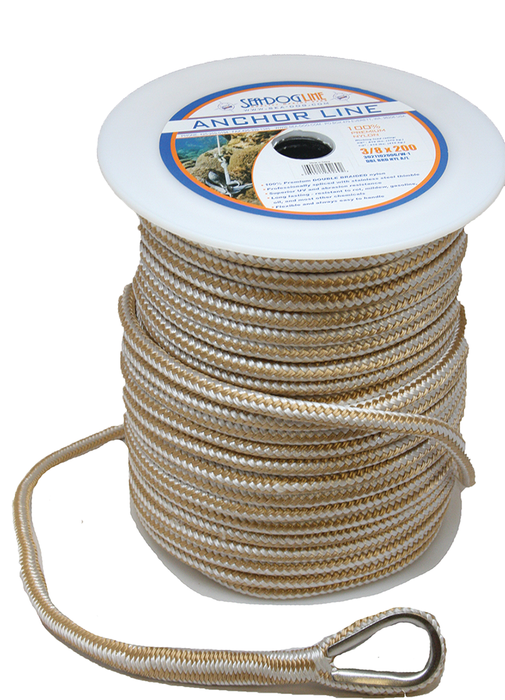 Sea Dog 302110100G/W-1 Premium Double Braided Nylon Anchor Line Gold/White, 3/8" Ã— 100'