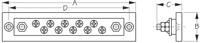 Sea Dog 426671-1 SeaDog Brass & Molded Bakelite 10 Gang Terminal 5-3/4" Buss Bar, #10 Fastener