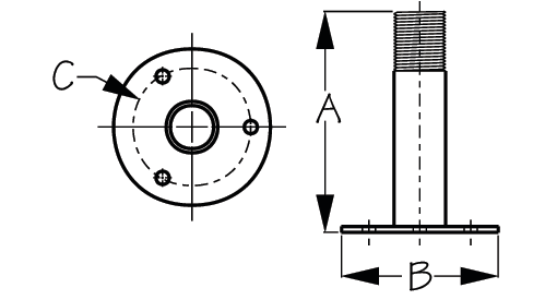 Sea Dog 329517-1 Sea-Dog Fixed Antenna Base, A: 1-1/2", B:3", C: 2-1/4", 1/4" RH