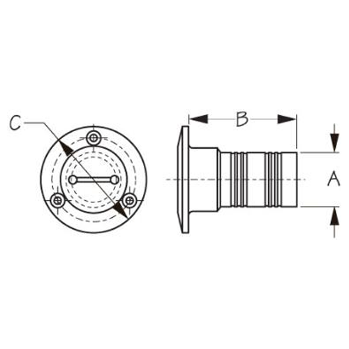 Sea Dog 351331 Seadog Diesel Deck Fill, A: 2" Hose, B:3-1/4", C:3-7/16", #10 FH, Diesel