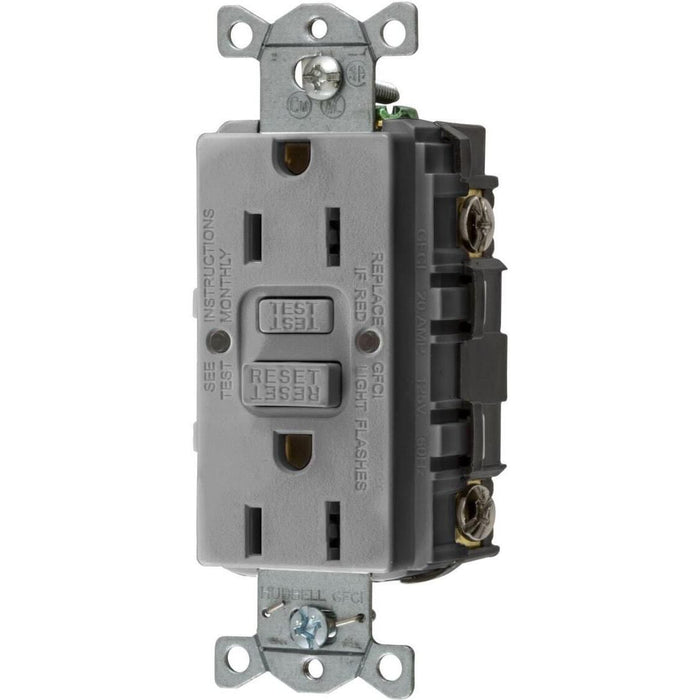 Hubbell GFRST52MGY GFCI Duplex Receptacle w/Cover Plate, Gray