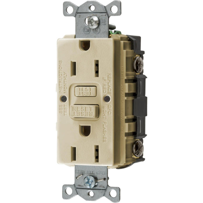 Hubbell GFRST52MI GFCI Duplex Receptacle w/Cover Plate, Ivory