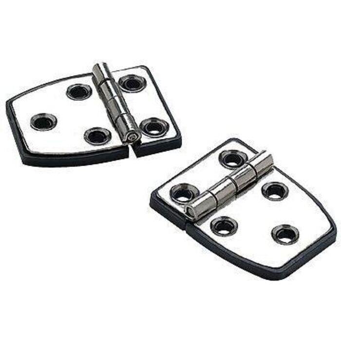 Seachoice 34351 (2) 2-1/4" x 1-1/2" Polished SS 3/4" Short Side Hinges w/ Black, Nylon Base Plate
