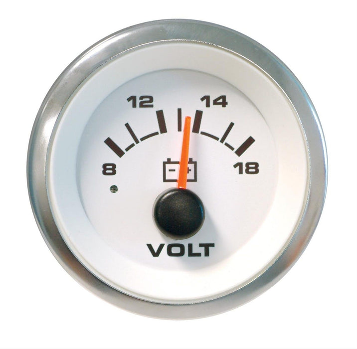 Sierra 62555P White Premier Pro Series 2" SS 12V 8-18 VDC Dial Range Voltmeter, Gauge