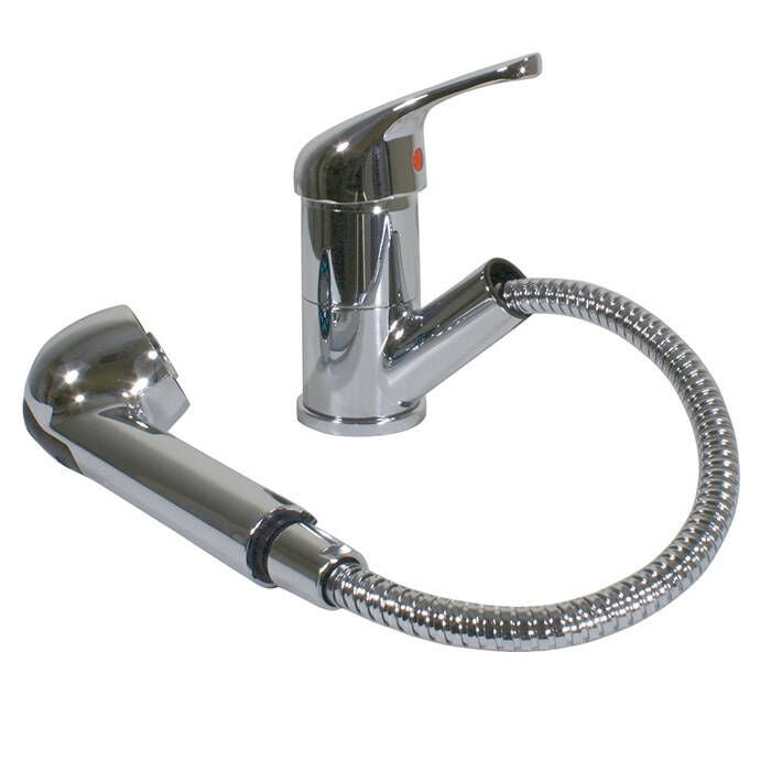Scandvik 10871 Single Lever Galley Faucet w/ Pull-Out Sprayer, 5' Chrome-Flex Hose