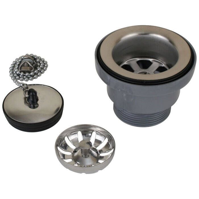 Scandvik 10313P 1-1/2" Outlet Sink Drain w/ Basket & Stopper Fits 2-1/16" Drain, Hole