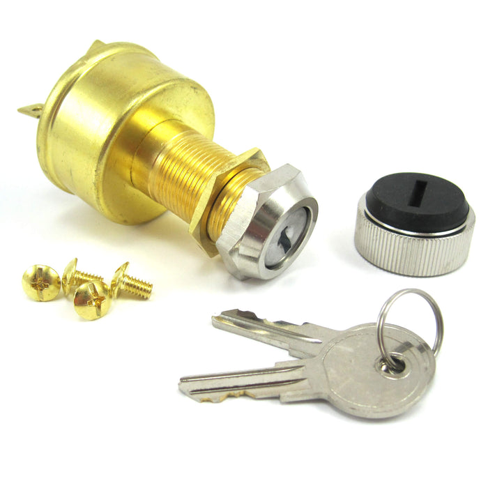 Sierra MP39070 Conventional 4 Position 1" Brass 4 Screw Terminal 12V 15 Amp, Ignition Starter Switch