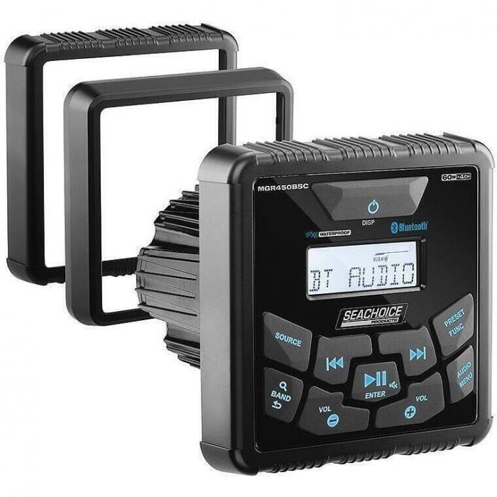 Seachoice MGR450BSC 72106 Bluetooth In-Dash Marine Gauge Stereo, Square Face