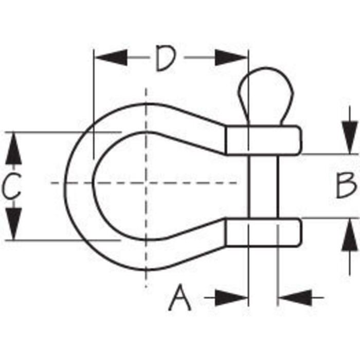 Sea Dog 147056-1 Seadog 1/4" SS Bow Shackle, Carded, A:1/4", B: 1/2", C:13/16", D: 13/16"