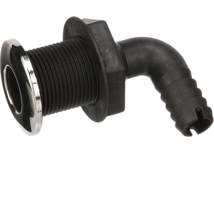 Seachoice 50-18541 90-Degree Thru-Hull Connector, Fits 3/4 In. ID Hose, 1-3/8 In. Max Hull, White