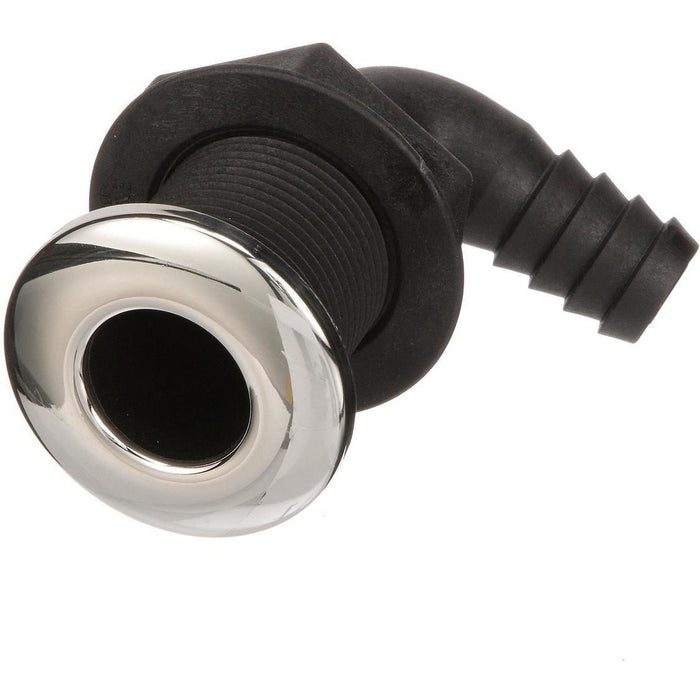 Seachoice 50-18541 90-Degree Thru-Hull Connector, Fits 3/4 In. ID Hose, 1-3/8 In. Max Hull, White