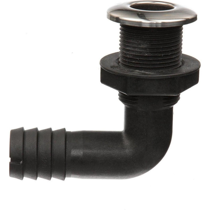 Seachoice 50-18561 90-Degree Thru-Hull Connector, Fits 1-1/8 In. ID Hose, 1-3/8 In. Max Hull