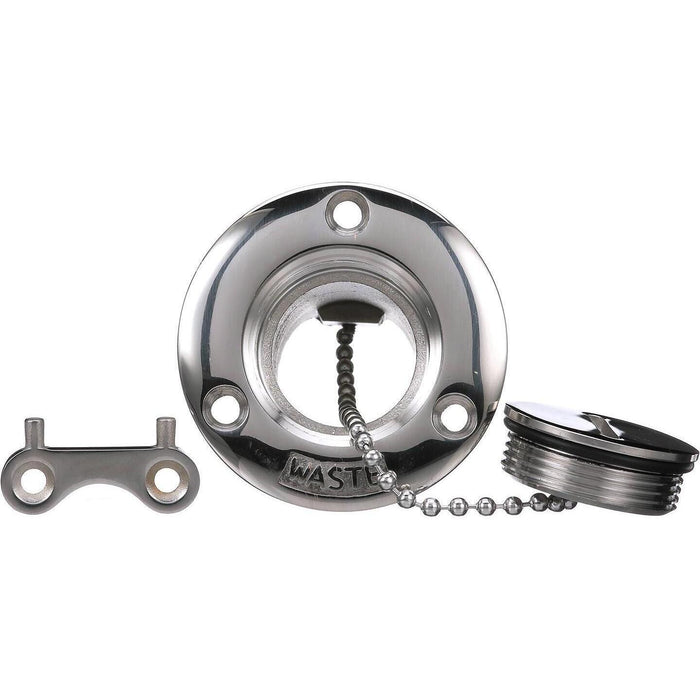 Seachoice 32281 SS Deck Fill w/ Cap (Chain Tether) for 1-1/2" Hose