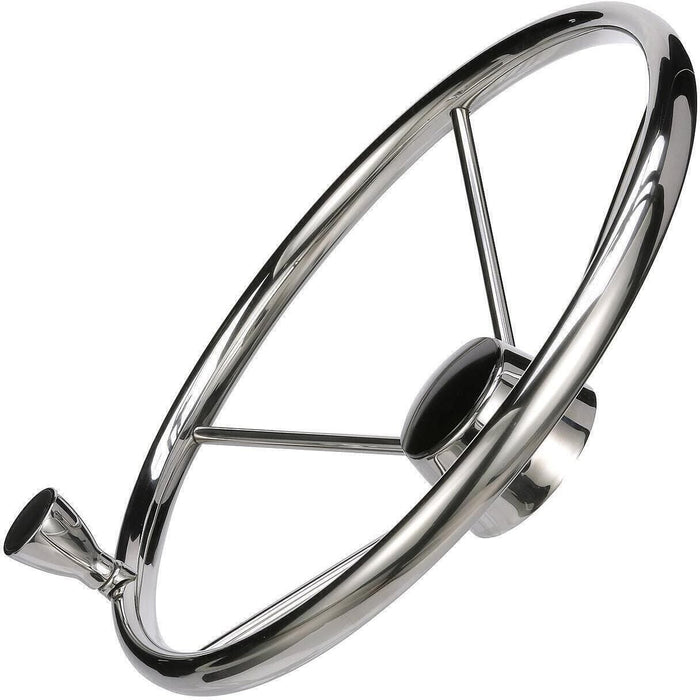 Seachoice 28541 5 Spoke 15" SS Destroyer Steering Wheel w/ Turning Knob & Black, Center Cap