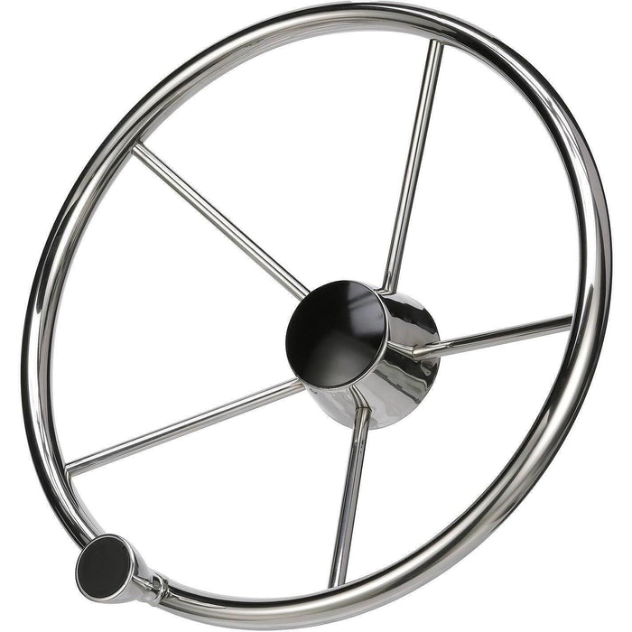 Seachoice 28541 5 Spoke 15" SS Destroyer Steering Wheel w/ Turning Knob & Black, Center Cap