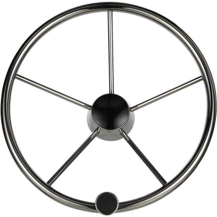 Seachoice 28541 5 Spoke 15" SS Destroyer Steering Wheel w/ Turning Knob & Black, Center Cap