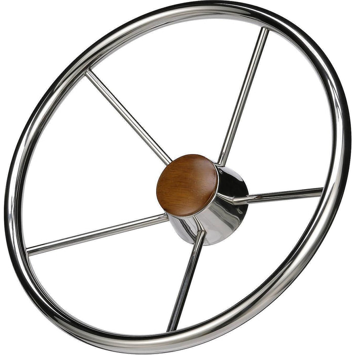 Seachoice 28551 5 Spoke 15" SS Destroyer Steering Wheel w/ Genuine Teak Cap