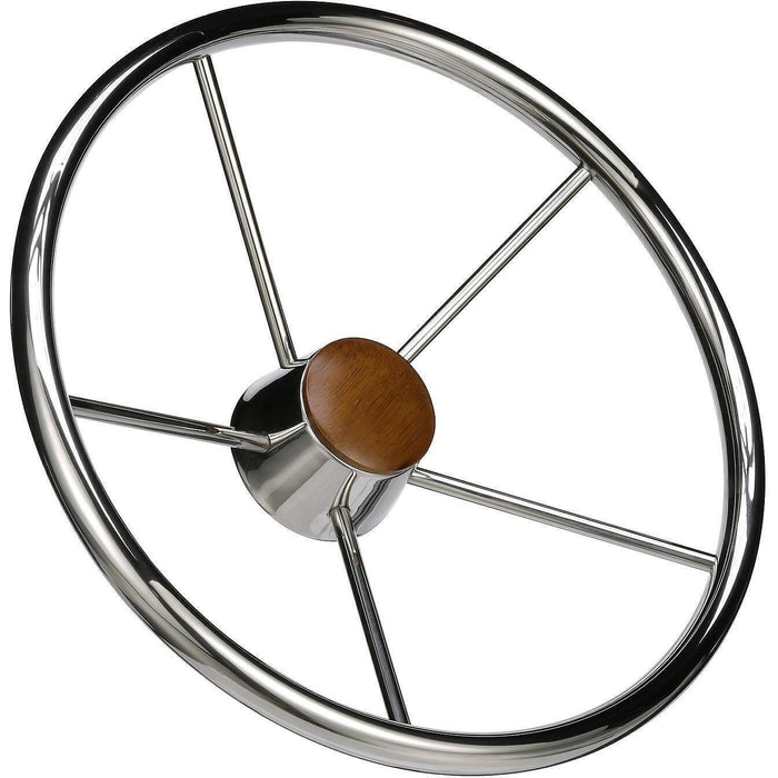 Seachoice 28551 5 Spoke 15" SS Destroyer Steering Wheel w/ Genuine Teak Cap