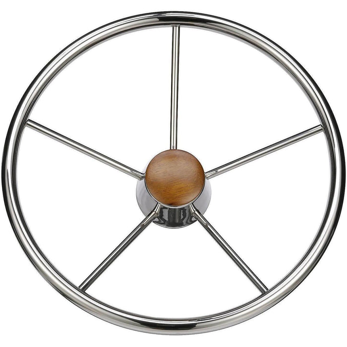 Seachoice 28551 5 Spoke 15" SS Destroyer Steering Wheel w/ Genuine Teak Cap