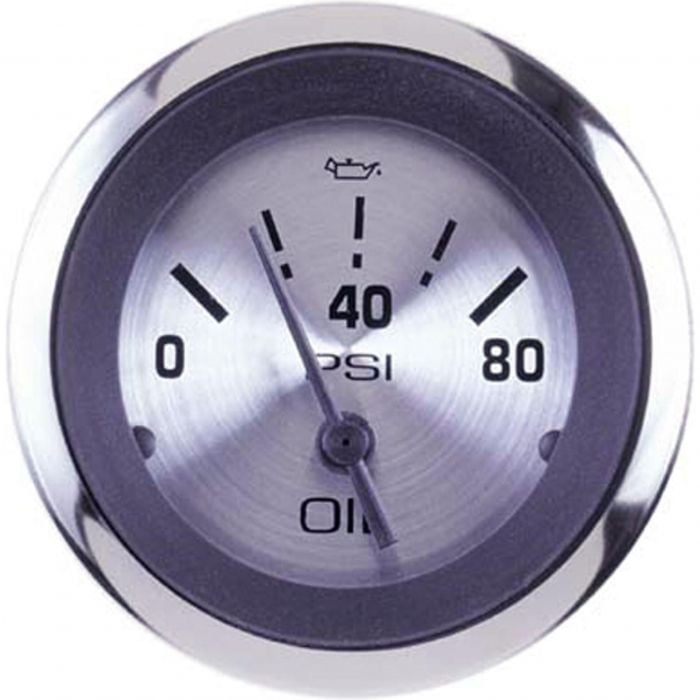 Sierra 63479P Sterling Series 2" Oil Pressure Gauge, SS Electric, 0-80 PSI Dial Range, Requires "C" Sender Code