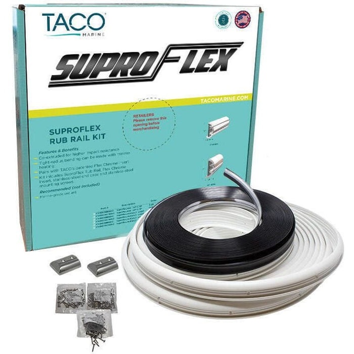Taco Metals V11-9993WWK80-2 SuproFlex Rub Rail Kit, 2" x 1-1/4" Medium, White, with Vinyl Overlay Insert