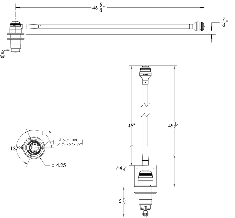 Taco Metals GS-900-1 Taco Grand Slam 900 Masthead Anchor Light, 39-1/2"