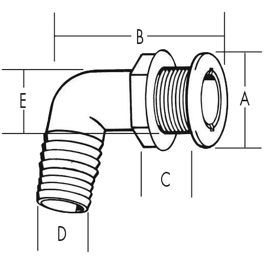 TH Marine TH-1290CP-DP T-H Marine Brite Plate Chrome Plated 90 Degree Thru Hull, for Hose