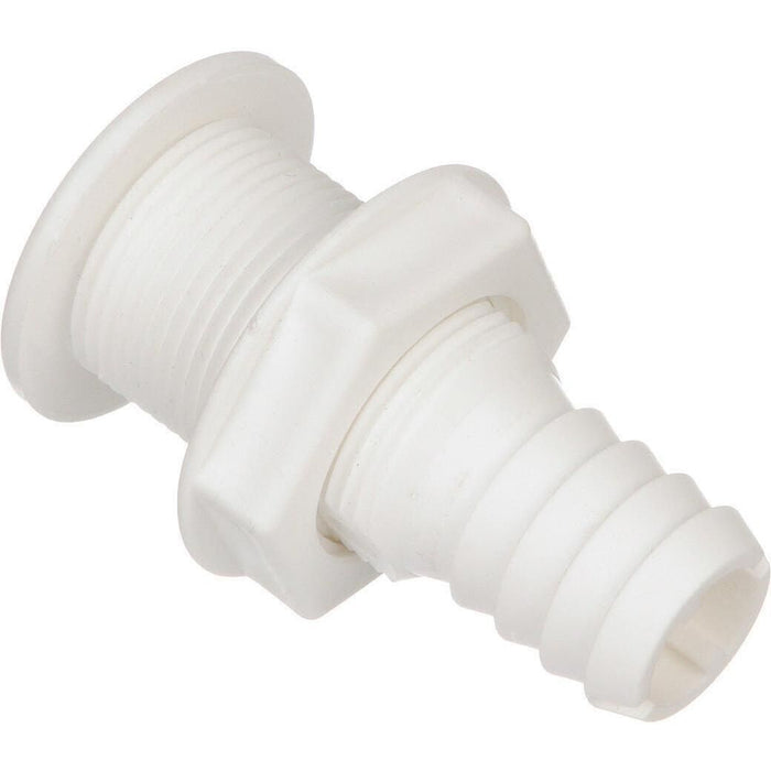 Seachoice 50-18071 Thru-Hull Connector w/ Broad Flange, Fits 1 In. ID Hose, 1-1/4 In. Max Hull