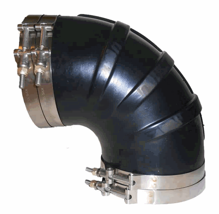 Trident Marine TRL-890-S/S Trident Black Rubber 90 Degree Elbow w/T-Bolt Clamps, 8"