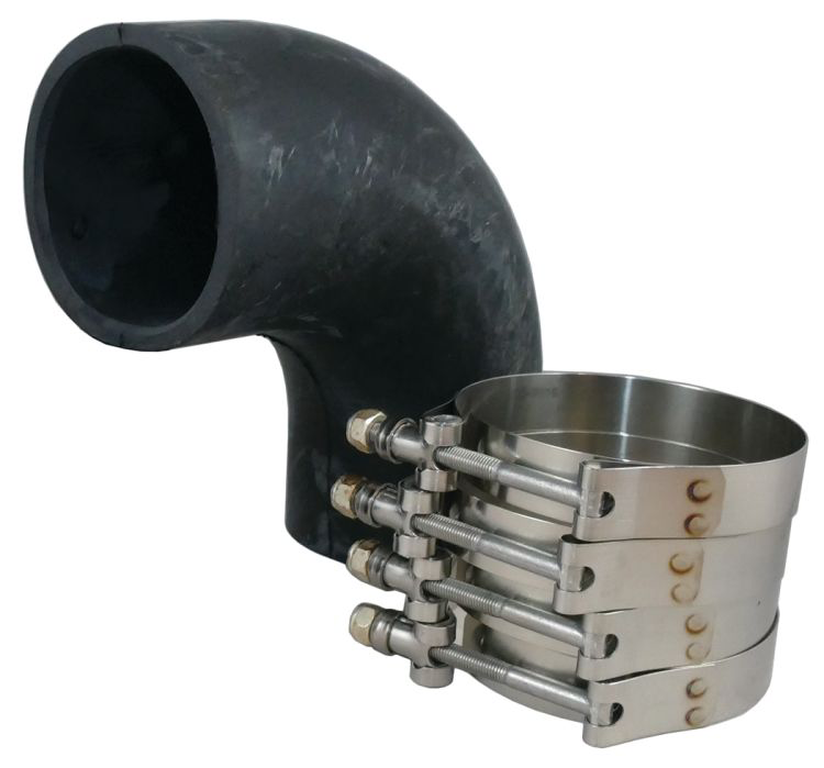 Trident Marine TRL-890-S/S Trident Black Rubber 90 Degree Elbow w/T-Bolt Clamps, 8"