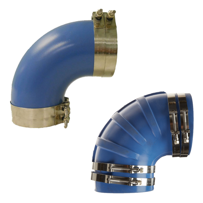 Trident Marine 290V4000-S/S Trident Blue Silicone "VHT" 90 Degree Elbow w/T-Bolt, Clamps, 4"