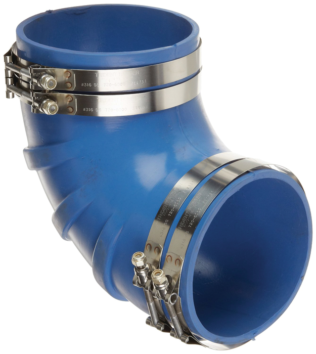 Trident Marine 290V3000-S/S Trident Blue Silicone "VHT" 90 Degree Elbow w/T-Bolt, Clamps, 3"