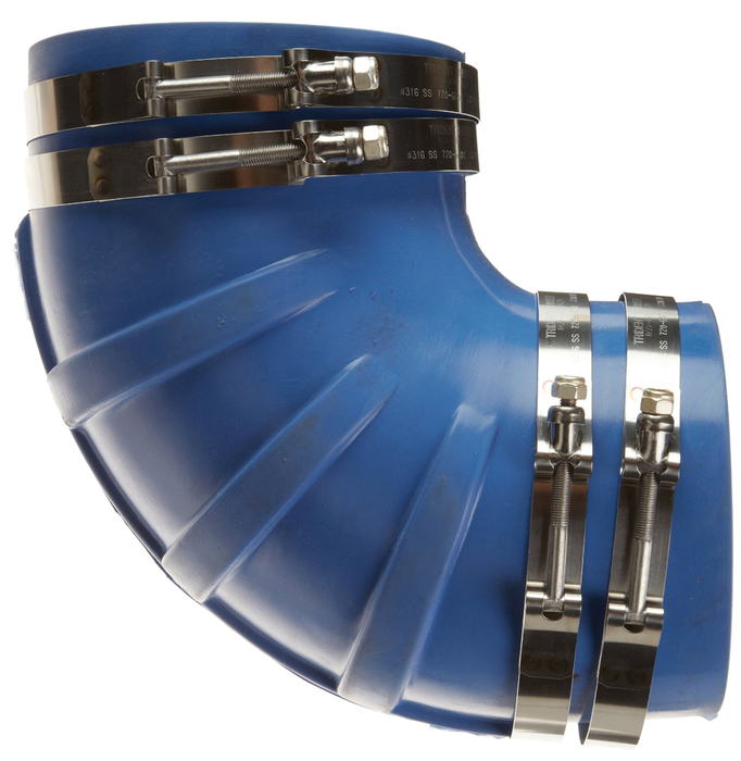 Trident Marine 290V3000-S/S Trident Blue Silicone "VHT" 90 Degree Elbow w/T-Bolt, Clamps, 3"