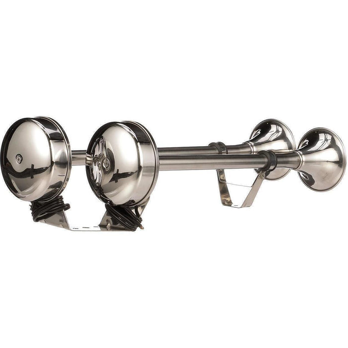 Seachoice 14561 SS Dual Trumpet Horn, Vibration-Free Mount Pad, 20-3/4 in. Long, 12V
