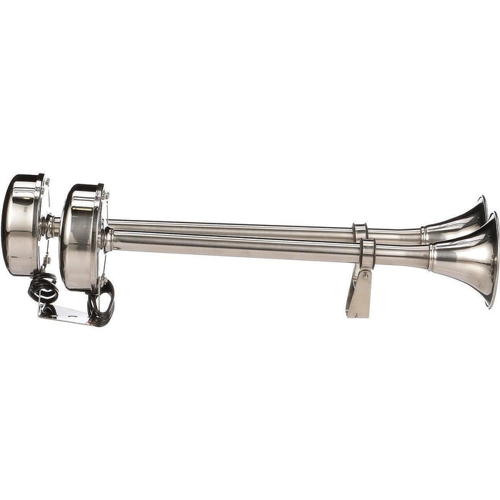 Seachoice 14561 SS Dual Trumpet Horn, Vibration-Free Mount Pad, 20-3/4 in. Long, 12V