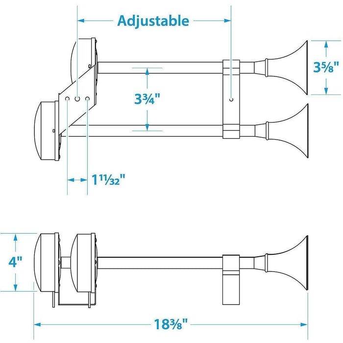 Seachoice 14561 SS Dual Trumpet Horn, Vibration-Free Mount Pad, 20-3/4 in. Long, 12V