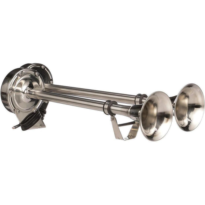 Seachoice 14561 SS Dual Trumpet Horn, Vibration-Free Mount Pad, 20-3/4 in. Long, 12V