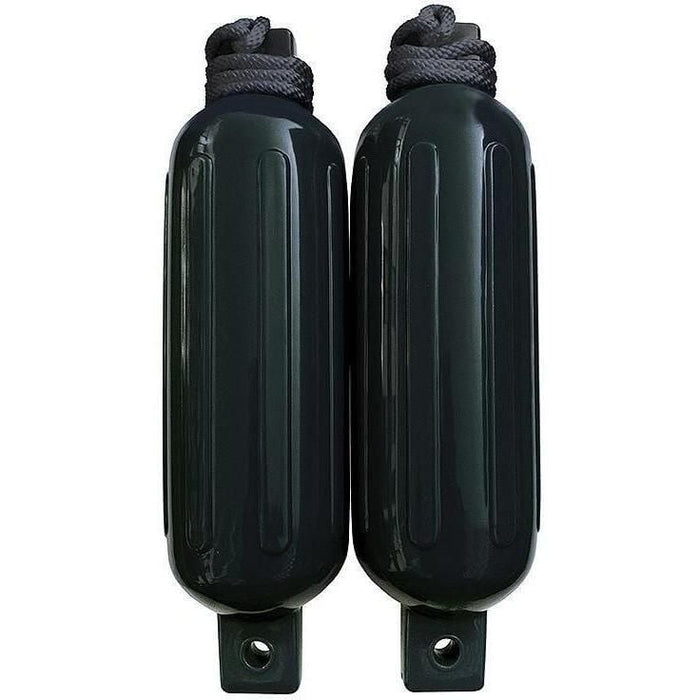 Seachoice DE77236S Black Twin Eye Ribbed Fender Kit, (2) 6.5" x 23" Fenders and (2) 3/8" x 5' Fender Lines