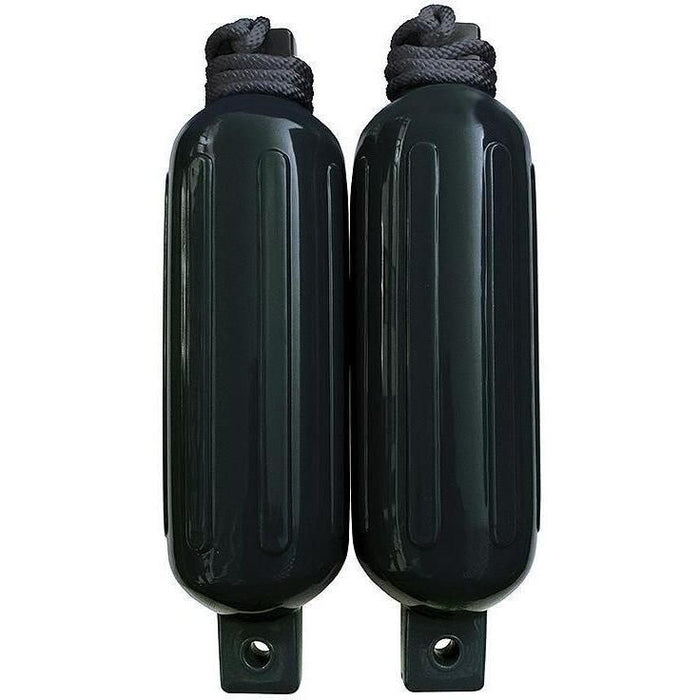 Seachoice DE77206S Black Twin Eye Ribbed Fender Kit, (2) 5.5" x 20" Fenders and (2) 3/8" x 5' Fender Lines
