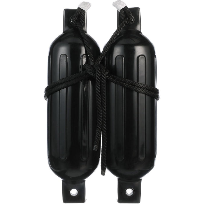Seachoice DE77206S Black Twin Eye Ribbed Fender Kit, (2) 5.5" x 20" Fenders and (2) 3/8" x 5' Fender Lines