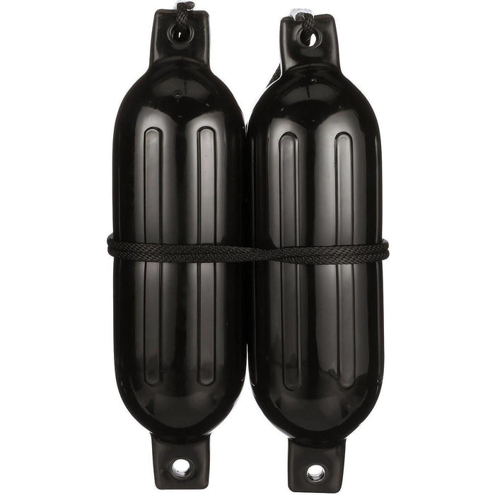 Seachoice DE77236S Black Twin Eye Ribbed Fender Kit, (2) 6.5" x 23" Fenders and (2) 3/8" x 5' Fender Lines