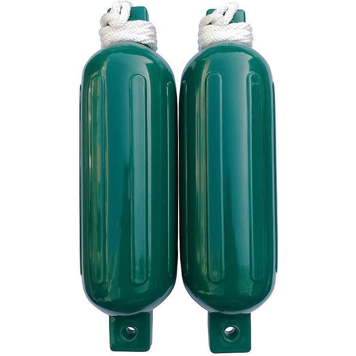 Seachoice DE77208S Green Twin Eye Ribbed Fender Kit, (2) 5.5" x 20" Fenders and (2) 3/8" x 5' Fender Lines