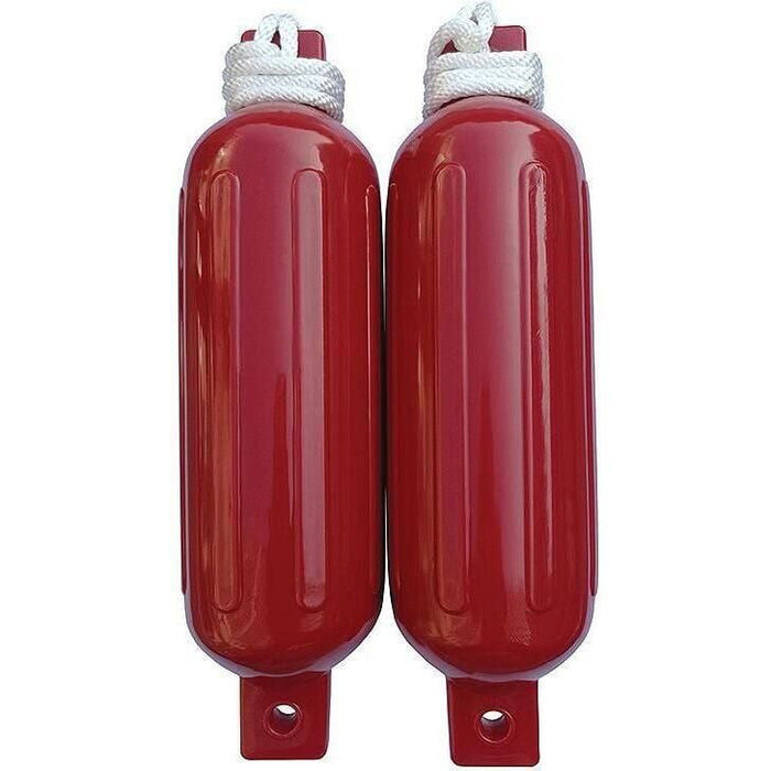 Seachoice DE77233S Red Twin Eye Ribbed Fender Kit, (2) 6.5" x 23" Fenders and (2) 3/8" x 5' Fender Lines