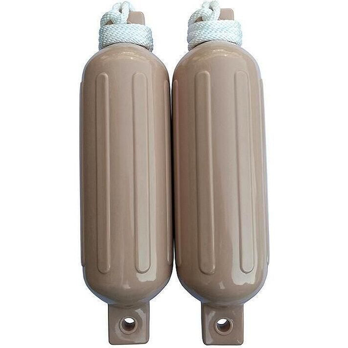 Seachoice DE77204S Tan Twin Eye Ribbed Fender Kit, (2) 5.5" x 20" Fenders and (2) 3/8" x 5' Fender Lines