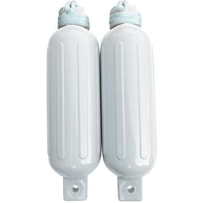 Seachoice DE77231S White Twin Eye Ribbed Fender Kit, (2) 6.5" x 23" Fenders and (2) 3/8" x 5' Fender Lines