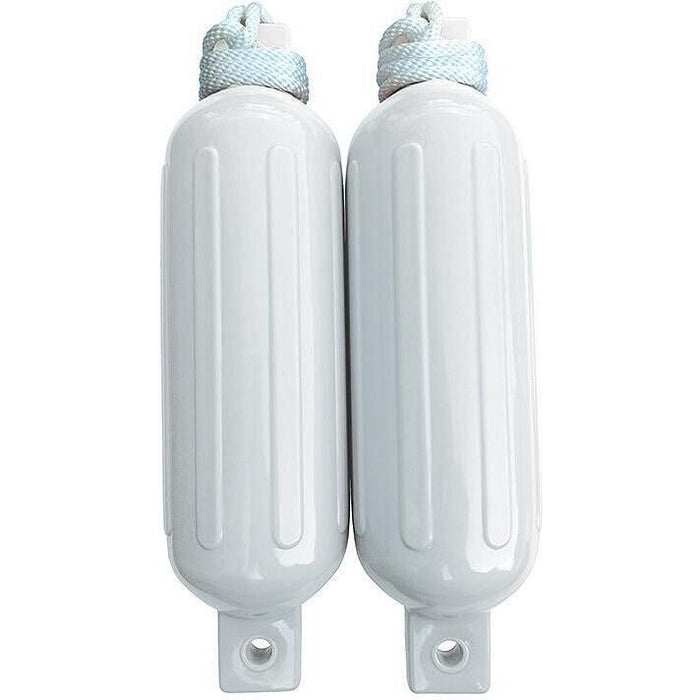 Seachoice DE77201S White Twin Eye Ribbed Fender Kit, (2) 5.5" x 20" Fenders and (2) 3/8" x 5' Fender Lines