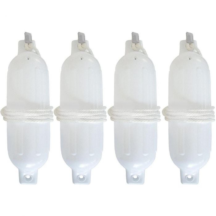 Seachoice DE78161S Twin Eye Ribbed Fender Kit, White, includes 4ea 4.5" x 16" Fenders and 4 Matching Fender Lines