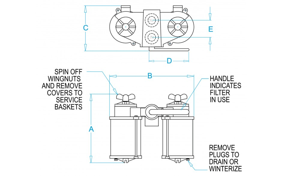 Groco VD-2500-S Vertical Duplex Engine Raw Water Strainer- 2-1/2"