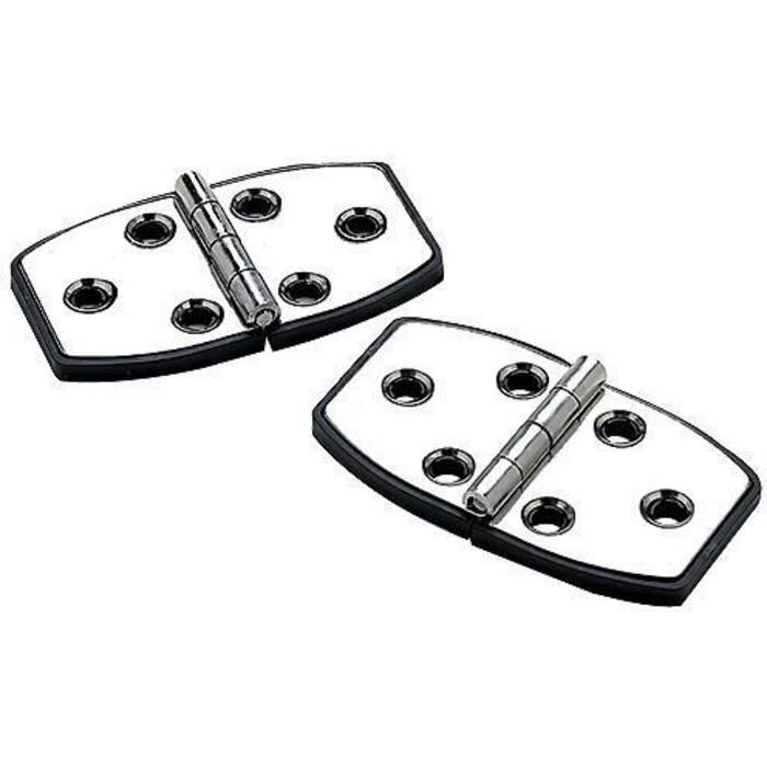 Seachoice 34151 (2) 2-7/8" x 1-1/2" Polished SS Utility Hinges w/ Black Nylon, Base Plate